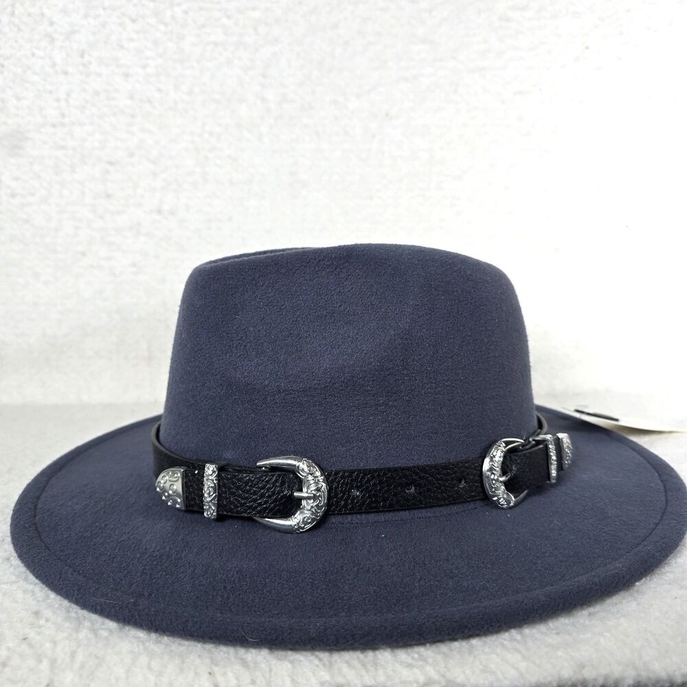 Time and Tru Fedora Hat with Double Buckle Hat Band Slate Gray Felt OSFM